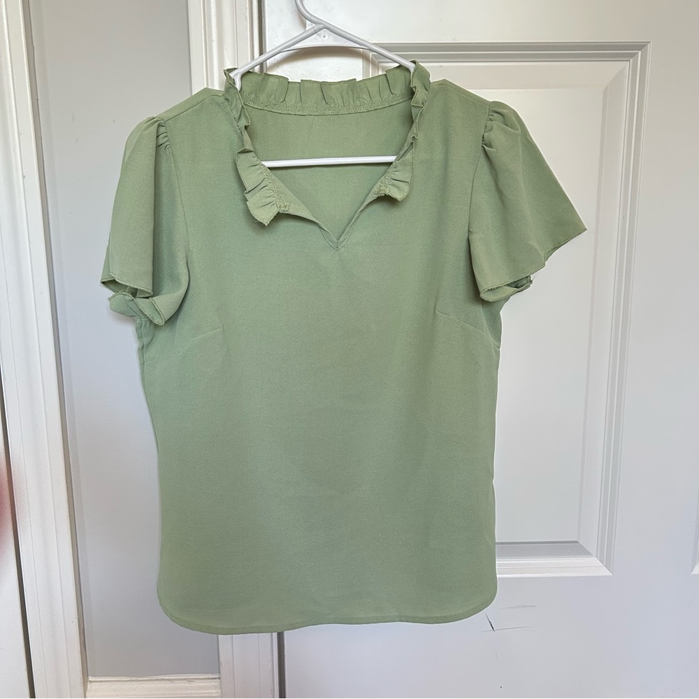 Green Ruffle Blouse